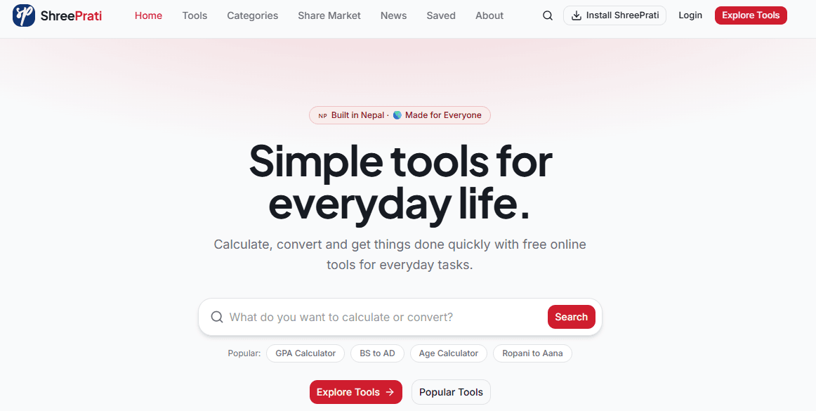 ShreePrati — a collection of free everyday online tools