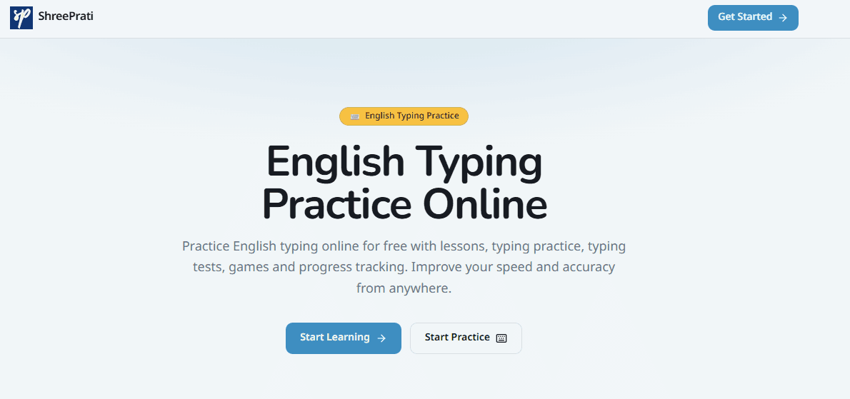 ShreePrati English typing practice page